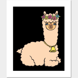 Alpaca with flowers and jingle bell. Posters and Art